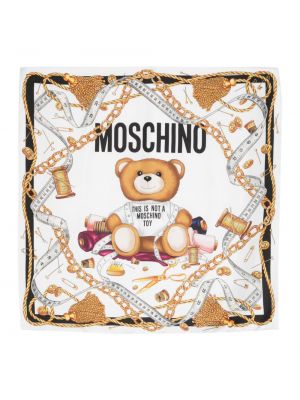 Копринен шал с принт Moschino бяло