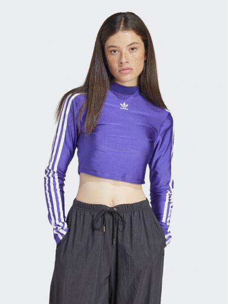 Tricou cu mânecă lungă slim fit cu dungi Adidas Originals violet