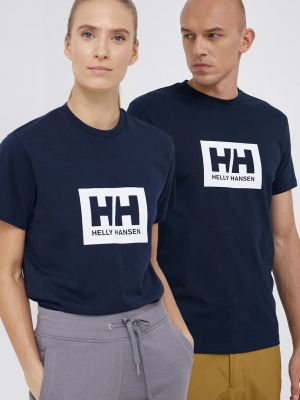 Синяя хлопковая футболка с принтом Helly Hansen