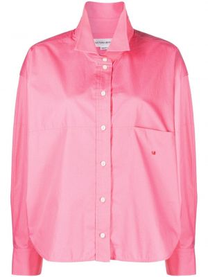 Bavlněná košile s výšivkou Victoria Beckham růžová