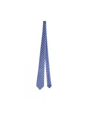 Lniany krawat w kwiatki Kiton niebieski