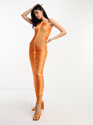 Длинное платье с бахромой с драпировкой Asos оранжевое