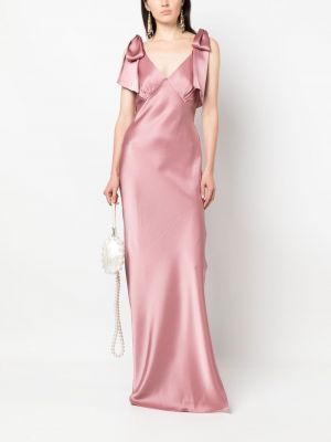 Sukienka wieczorowa z kokardką z dekoltem w serek V:pm Atelier różowa