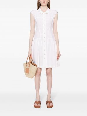 Lněné košilové šaty s knoflíky Chanel Pre-owned bílé