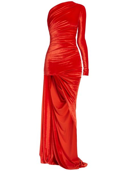 Aksamitna sukienka na jedno ramię z dżerseju asymetryczna Balenciaga czerwona