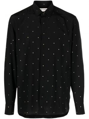 Bodkovaná hodvábna košeľa s výšivkou Saint Laurent - čierna