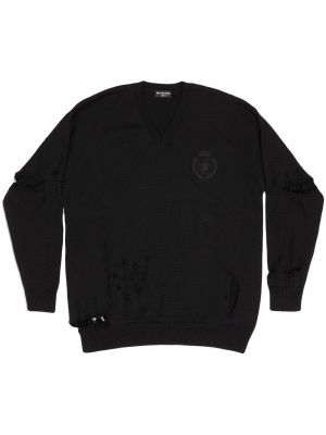 Długi sweter wełniane z dekoltem w serek Balenciaga - сzarny