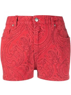 Pantaloni scurți din denim cu imagine cu model paisley Etro roșu