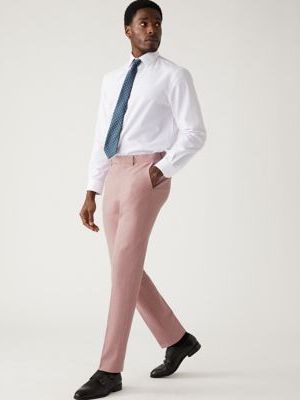 Mens M&S Collection Slim Fit Marl Stretch Suit Trousers - ,  M&s Collection - Różowy