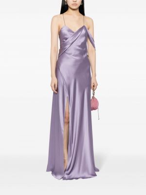 Jedwabna sukienka długa z dekoltem w serek Michelle Mason fioletowa