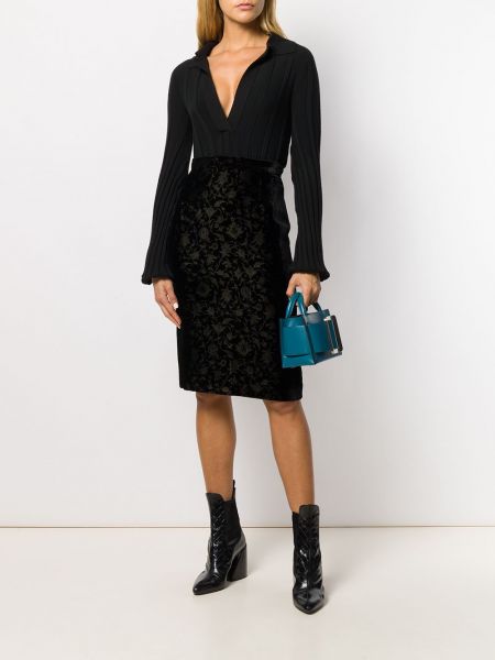 Falda de tubo ajustada de flores de tejido jacquard Valentino Pre-owned negro