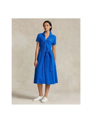 Vestido camisero con bordado de algodón Polo Ralph Lauren azul