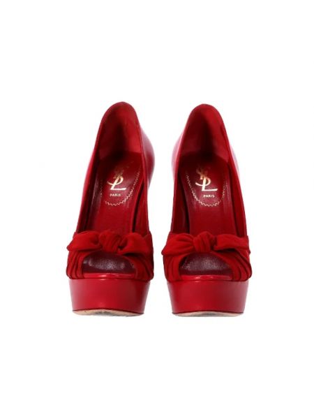 Czółenka skórzana na obcasie Yves Saint Laurent Vintage czerwona