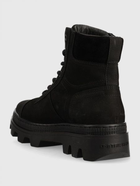 Semišové kotníkové boty na podpatku na plochém podpatku G-star Raw černé