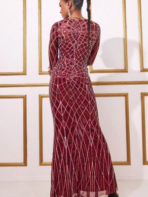 Длинное платье с пайетками с длинным рукавом Goddiva красное
