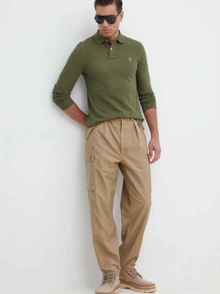 Меланжевое хлопковое поло Polo Ralph Lauren зеленое