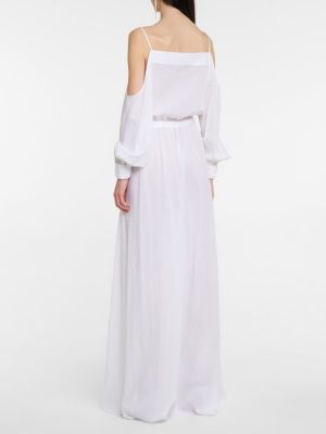 Péřové bavlněné dlouhé šaty s knoflíky Balmain bílé