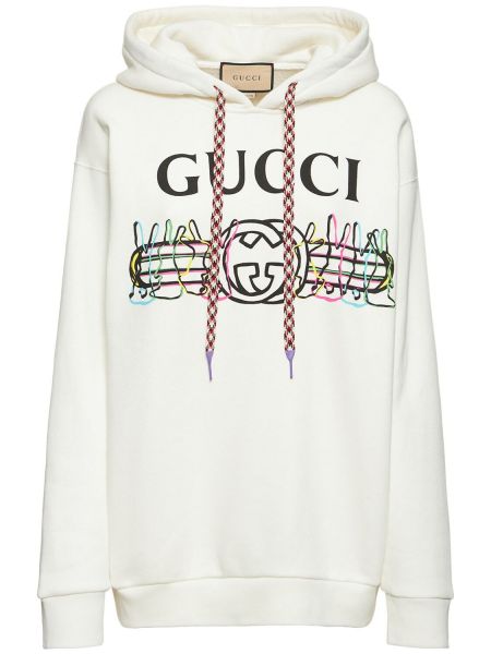 Raštuotas džemperis su gobtuvu Gucci balta