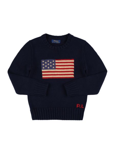 Puuvilla kirjonta neule tytöille Polo Ralph Lauren sininen