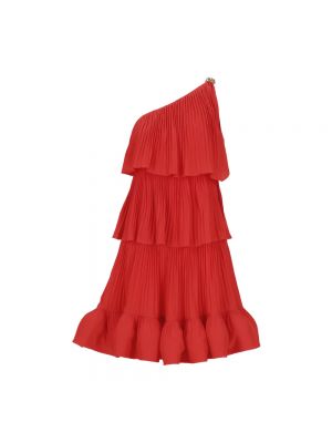 Sukienka mini bez rękawów z falbankami Lanvin czerwona