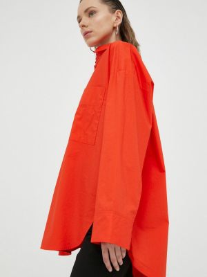 Koszula bawełniana relaxed fit By Malene Birger pomarańczowa