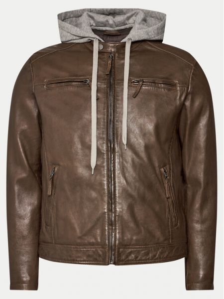 Шкіряна куртка з капюшоном Serge Pariente коричнева