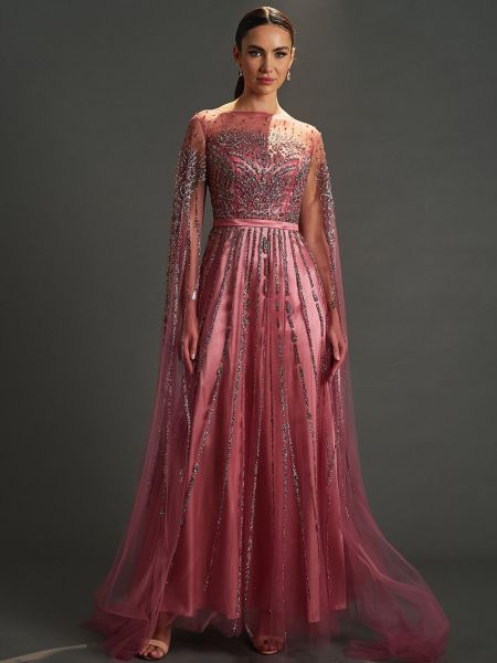 Вечернее платье с вышивкой Tiara розовое
