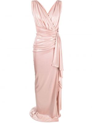Вечерна рокля без ръкави с драперии Rhea Costa розово