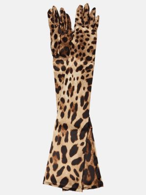 Svilene rokavice s potiskom z leopardjim vzorcem Dolce&gabbana rjava
