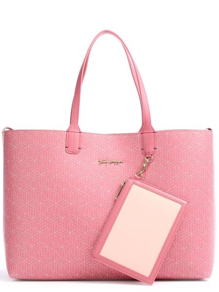 Кожаная сумка шоппер из искусственной кожи Tommy Hilfiger розовая