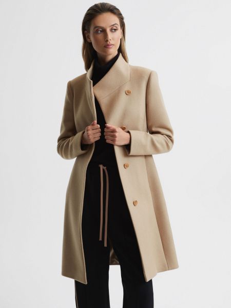 Шерстяное приталенное пальто Reiss коричневое