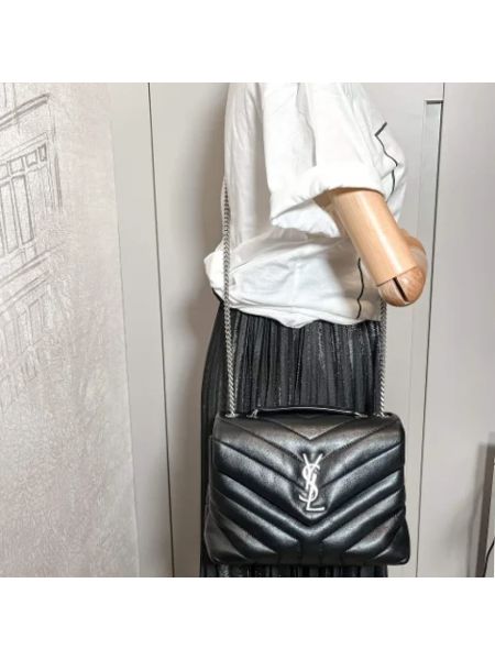 Bolso cruzado de cuero Yves Saint Laurent Vintage negro