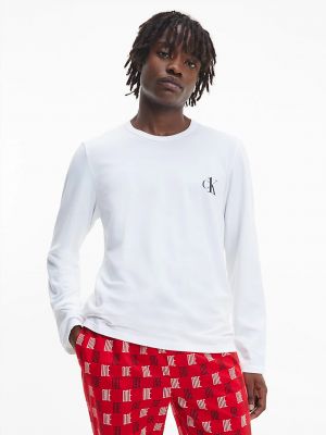 Bavlněné pyžamo Calvin Klein - bílá