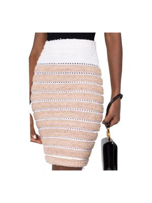 Mini spódniczka z wysoką talią w paski slim fit Balmain biała