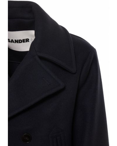 Płaszcz wełniany filcowy Jil Sander niebieski