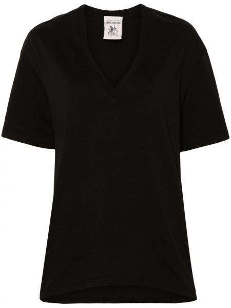 Βαμβακερή μπλούζα με λαιμόκοψη v Semicouture μαύρο