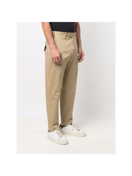 Pantalones de lino con cremallera de algodón Pt Torino beige