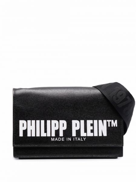 Kožená taška přes rameno s potiskem Philipp Plein černá