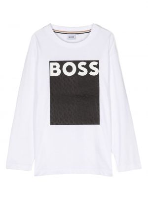 T-shirt con stampa a maniche lunghe Boss Kidswear bianco