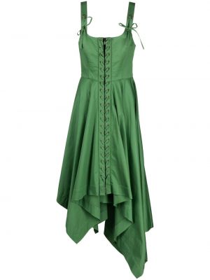 Mežģīņu asimetriska midi kleita ar šņorēm Monse zaļš
