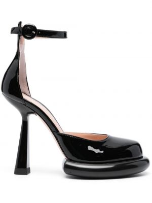 Кожени полуотворени обувки от лакирана кожа Francesca Bellavita черно
