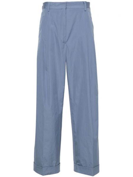 Plisované bavlněné rovné kalhoty Dries Van Noten modré
