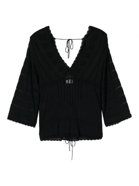 Spitzen bluse mit v-ausschnitt Chanel Pre-owned schwarz