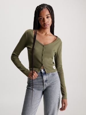 Cárdigan de algodón Calvin Klein Jeans verde