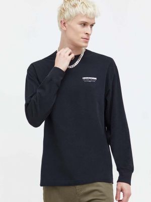 Bavlněné tričko s dlouhým rukávem s potiskem s dlouhými rukávy Abercrombie & Fitch černé