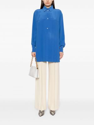 Plisovaná hedvábná košile Chanel Pre-owned modrá