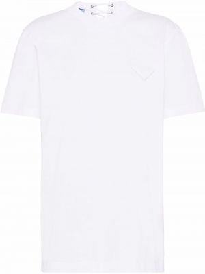 Čipkované šnurovacie tričko Prada biela