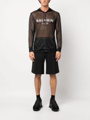 Mesh hoodie mit print Balmain schwarz