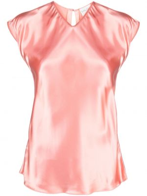 Satynowa bluzka bez rękawów z dekoltem w serek Forte Forte różowa