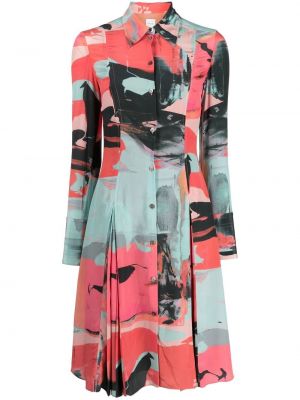Hedvábné šaty s potiskem s abstraktním vzorem Paul Smith růžové